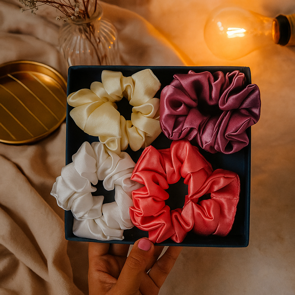 Luxury Silk Scrunchie Set – 4 Elegant Shades