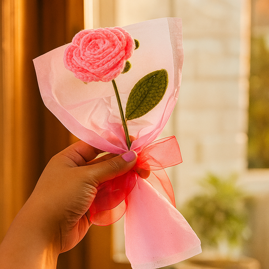 Handmade Crochet Pink Rose Bouquet