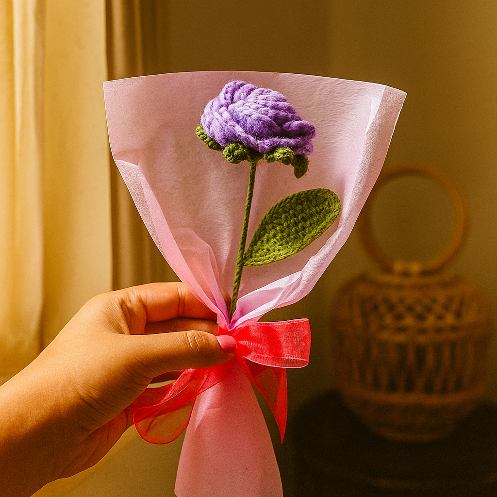 Handmade Crochet Purple Rose Bouquet