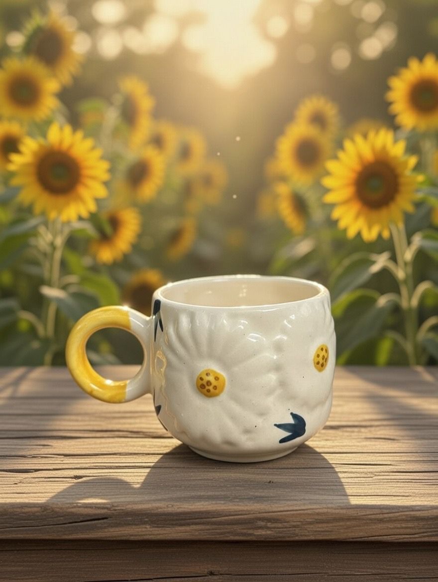 Ceramic Mug with Sunflower Design