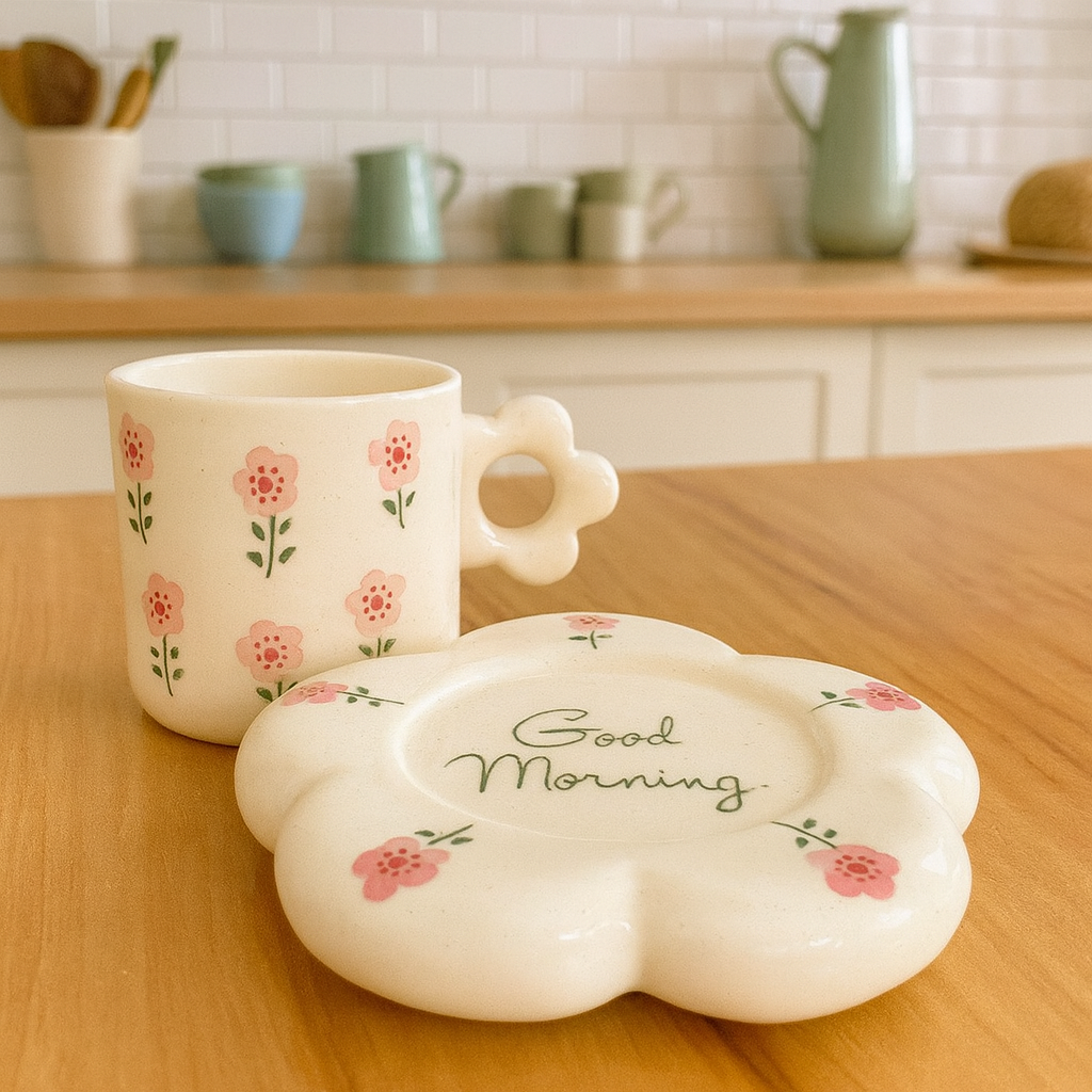 Good Morning Ceramic Mug & Saucer Set