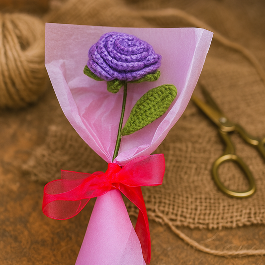 Handmade Crochet Purple Rose Bouquet