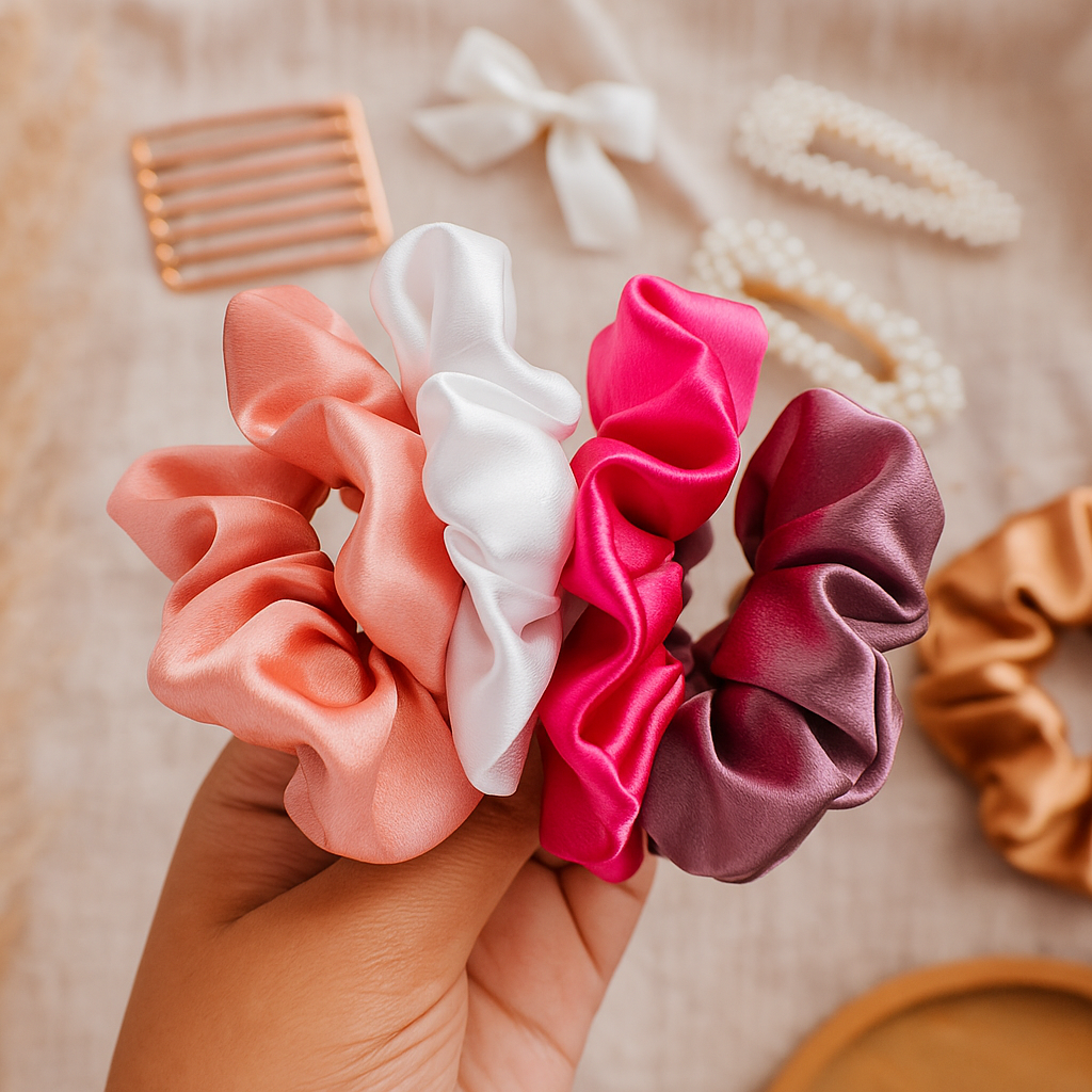 Luxury Silk Scrunchie Set – 4 Elegant Shades
