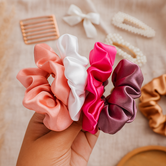 Luxury Silk Scrunchie Set – 4 Elegant Shades