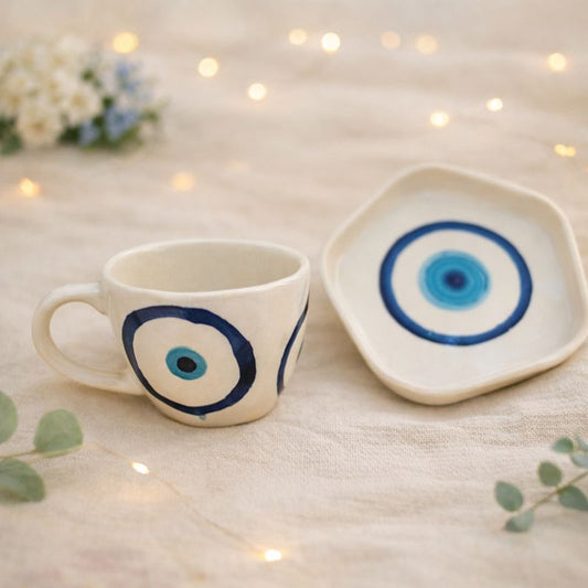 Evil Eye Ceramic Mug with Saucer | 240 ml capacity