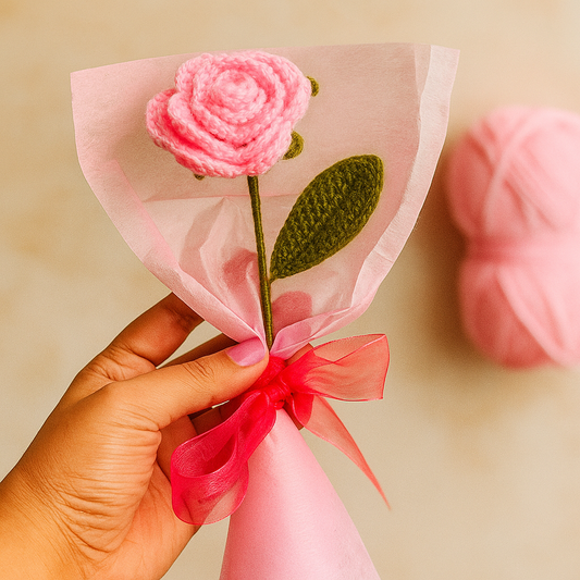 Handmade Crochet Pink Rose Bouquet