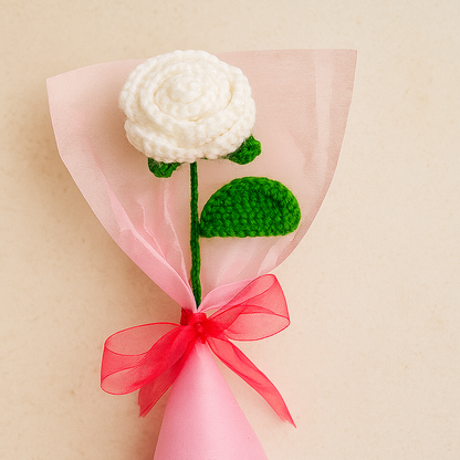 Handmade Crochet White Rose Bouquet