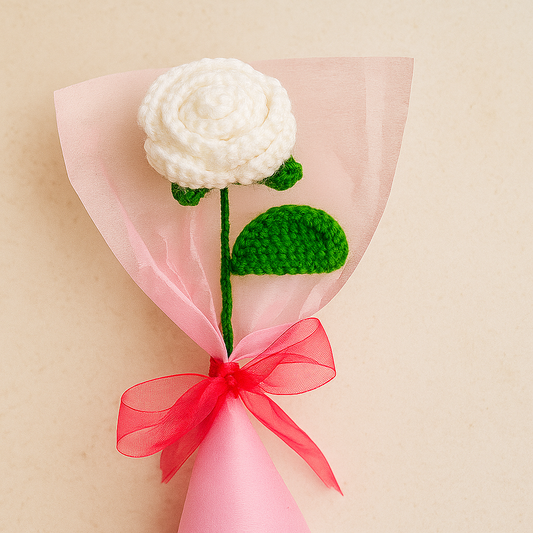 Handmade Crochet White Rose Bouquet