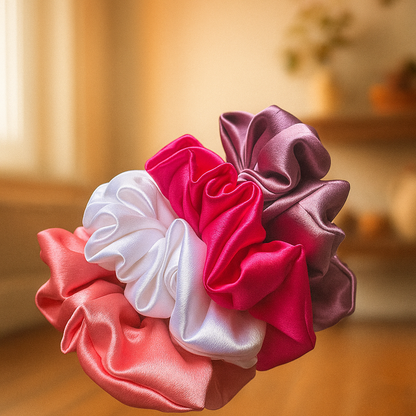 Luxury Silk Scrunchie Set – 4 Elegant Shades