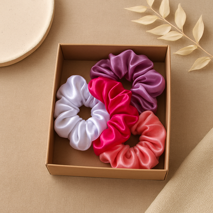 Luxury Silk Scrunchie Set – 4 Elegant Shades