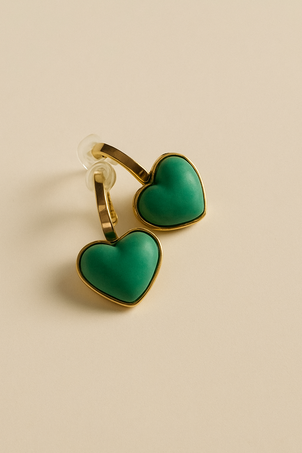 Green Heart Charm Earrings | Anti Tarnish