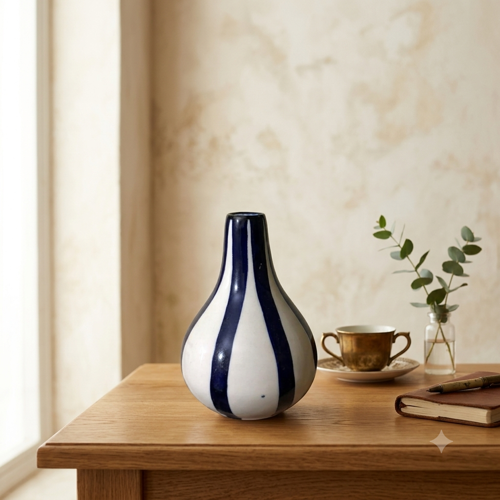 Azure Stripe Ceramic Vase