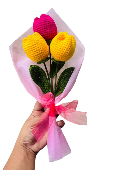 Crochet Tulip Bouquet | 3 Flower bouquet