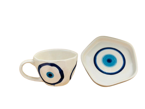 Evil Eye Ceramic Mug with Saucer | 240 ml capacity