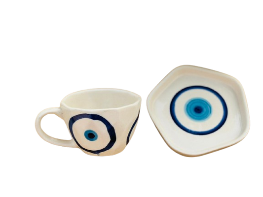 Evil Eye Ceramic Mug with Saucer | 240 ml capacity