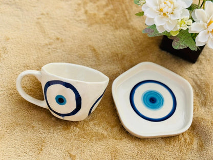 Evil Eye Ceramic Mug with Saucer | 240 ml capacity