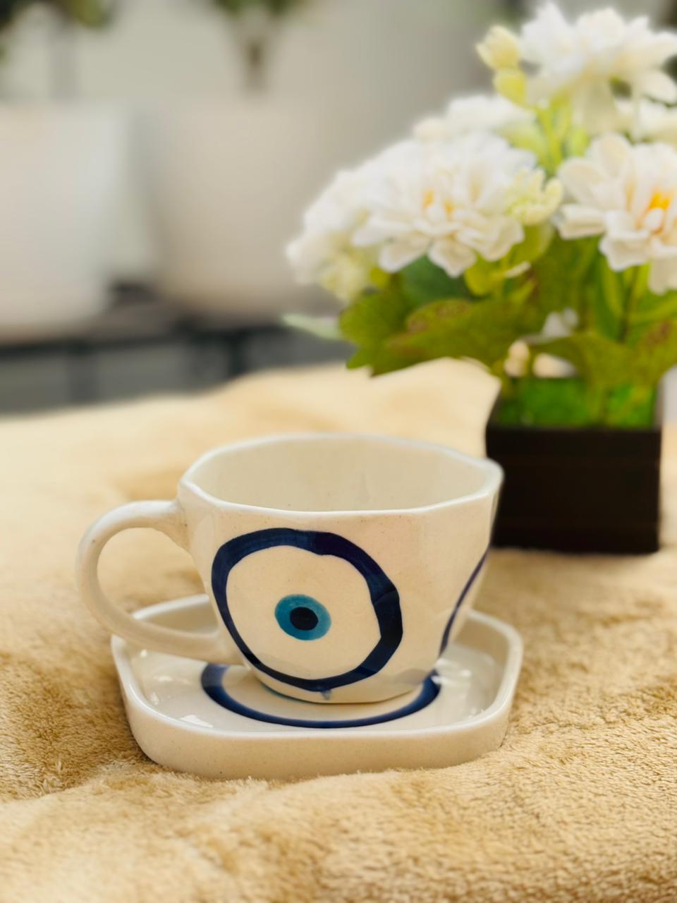 Evil Eye Ceramic Mug with Saucer | 240 ml capacity